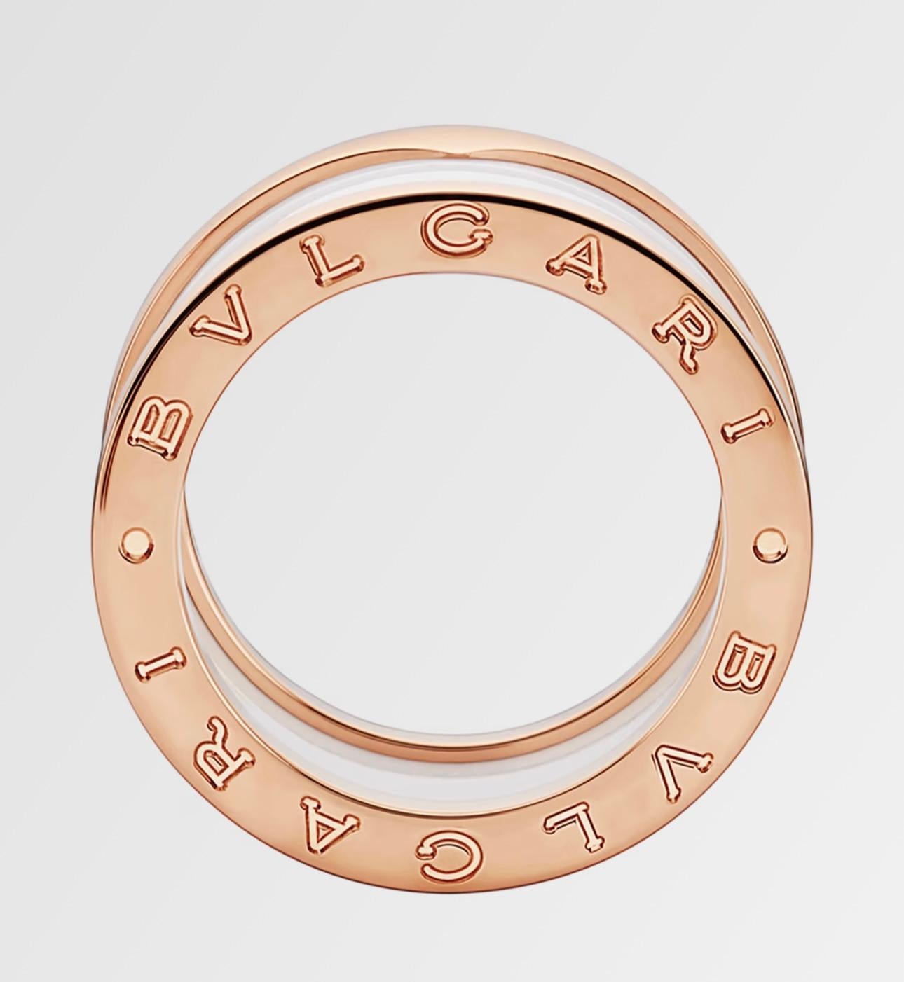 Bulgari B Zero Wide Four- Band , 18 Karat Rose Gold Loops White Eternity Band For Sale 2