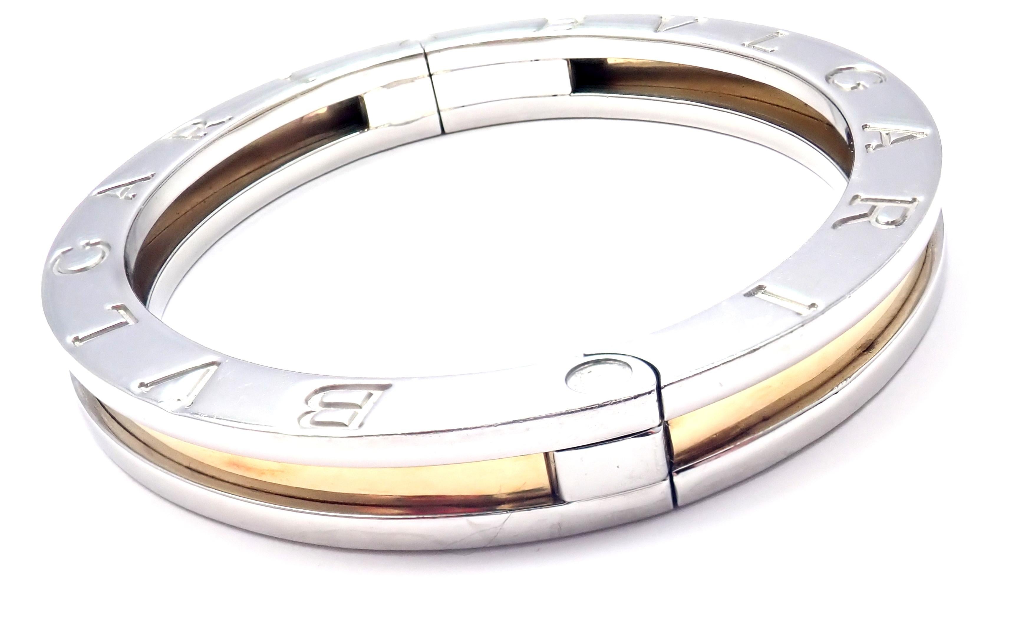 Bulgari B-Zero Yellow Gold and Stainless Steel Bangle Bracelet In Excellent Condition In Holland, PA