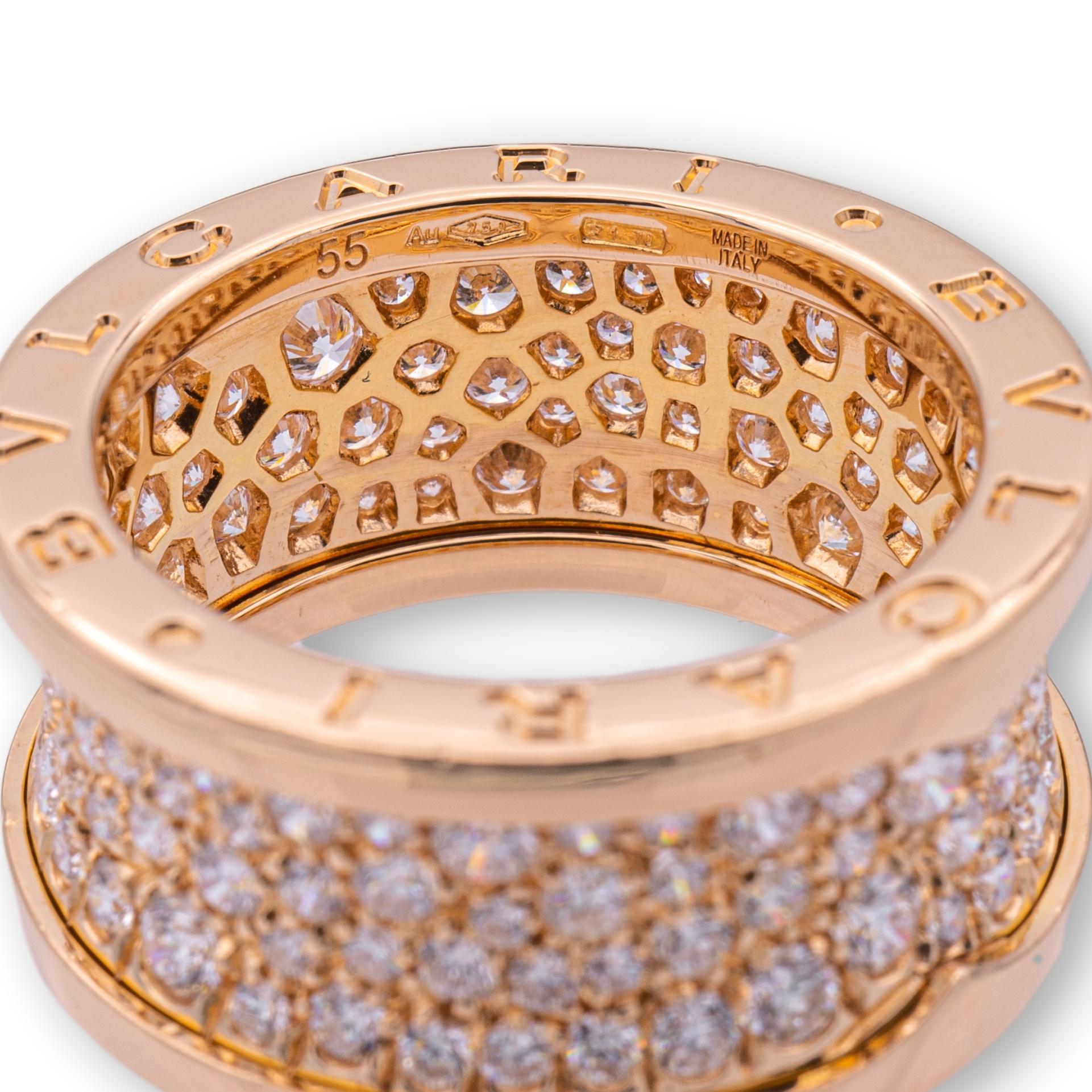 Modern Bulgari B-Zero1 18K Rose Gold Pave Diamond Band Ring