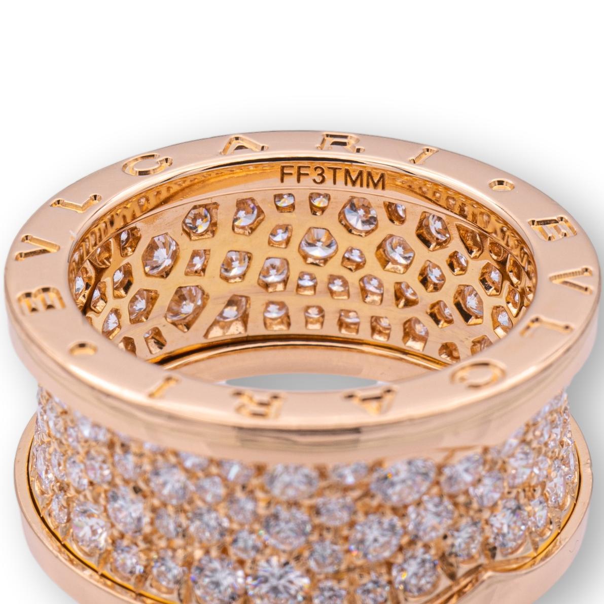 Round Cut Bulgari B-Zero1 18K Rose Gold Pave Diamond Band Ring