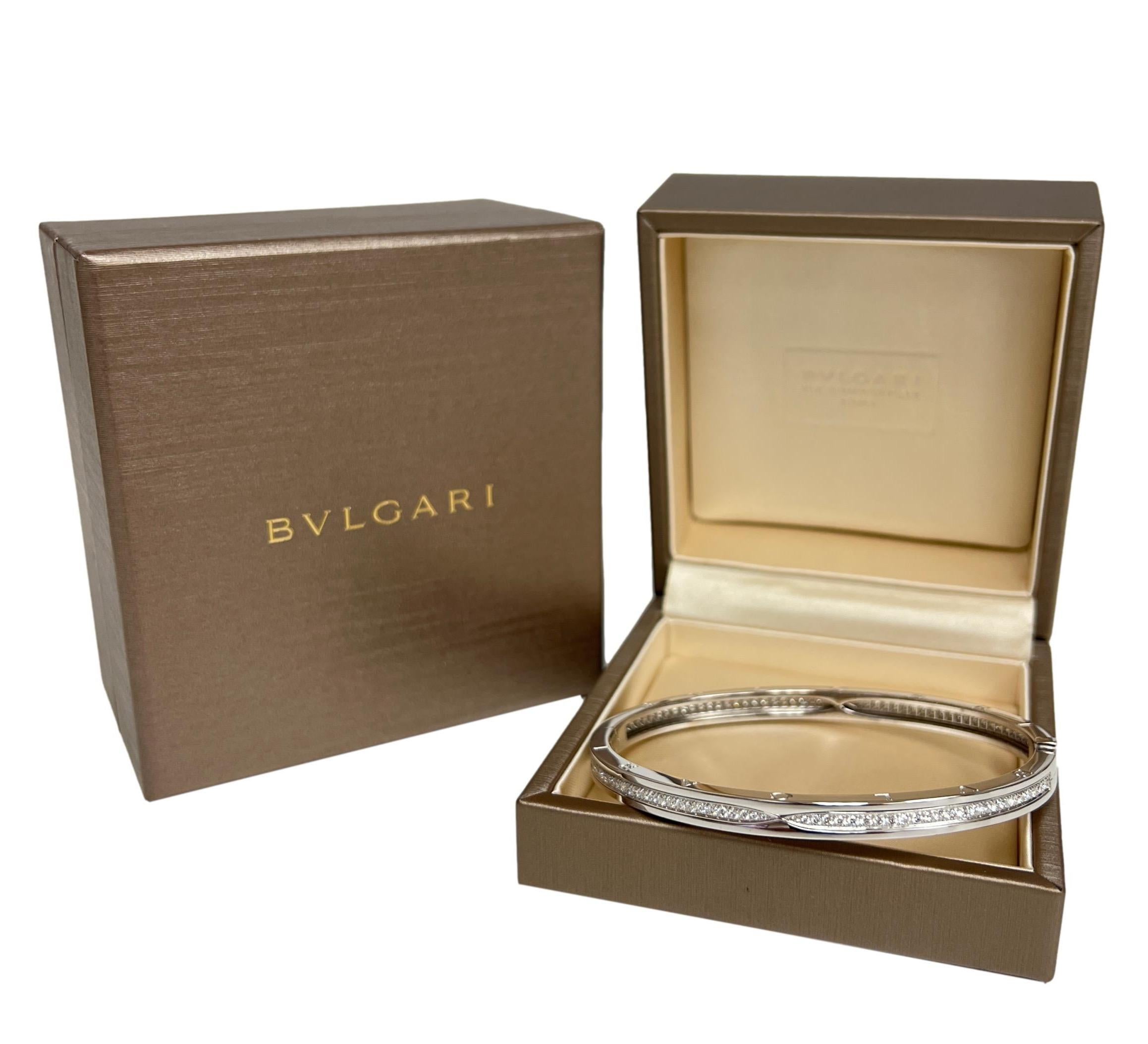 Bulgari B-Zero1 18K Weißgold Armreif mit rundem Pavé-Diamant in Großformat 2