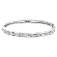 Bulgari B-Zero1 18K White Gold Round Pave Diamond Bangle Bracelet Large Size