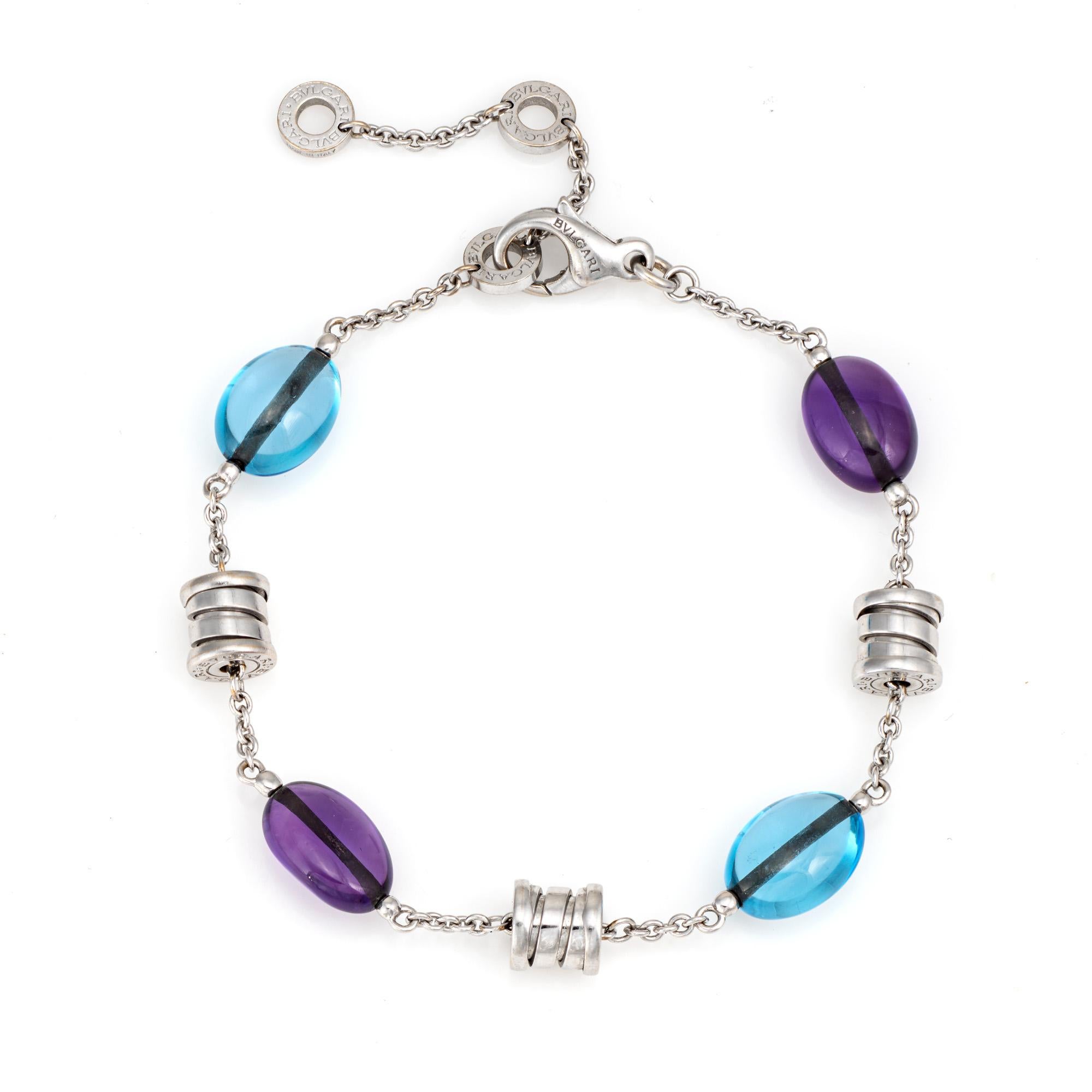 Modern Bulgari B Zero1 Bracelet Amethyst Blue Topaz Estate 18k White Gold 8