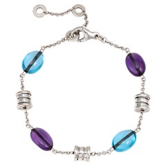 Bulgari B Zero1 Pulsera Amatista Topacio Azul Estado Oro Blanco 18k 8" Firmado
