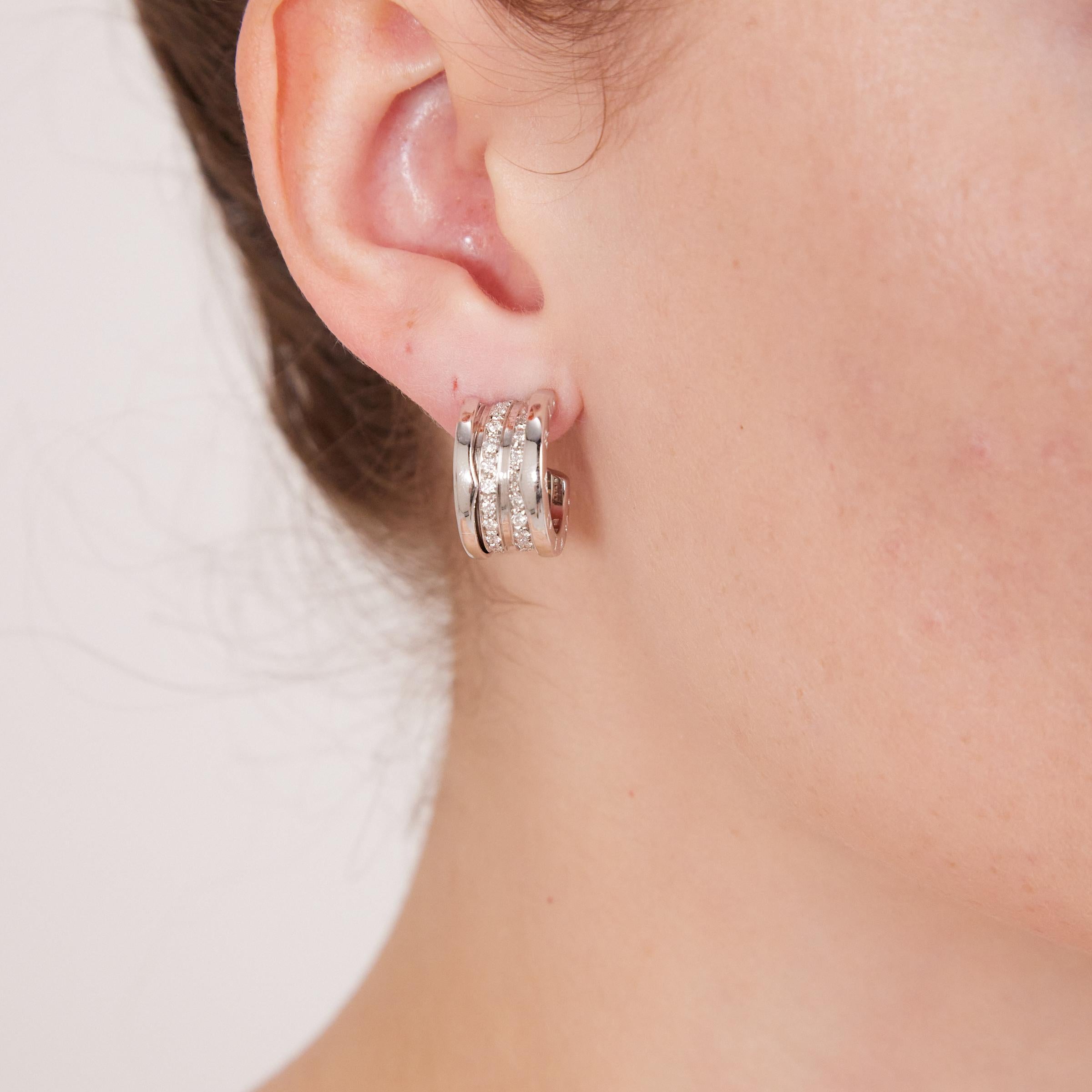 Women's Bulgari B Zero1 Diamond Hoop Earrings in 18K White Gold  