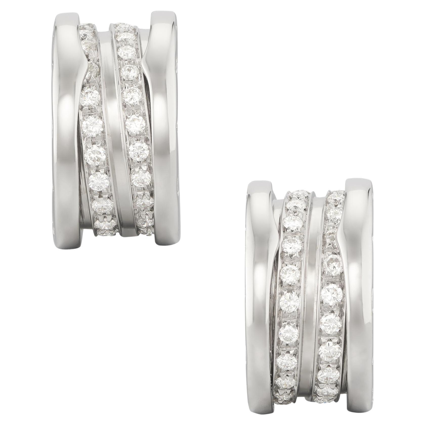 Bulgari B Zero1 Diamond Hoop Earrings in 18K White Gold  