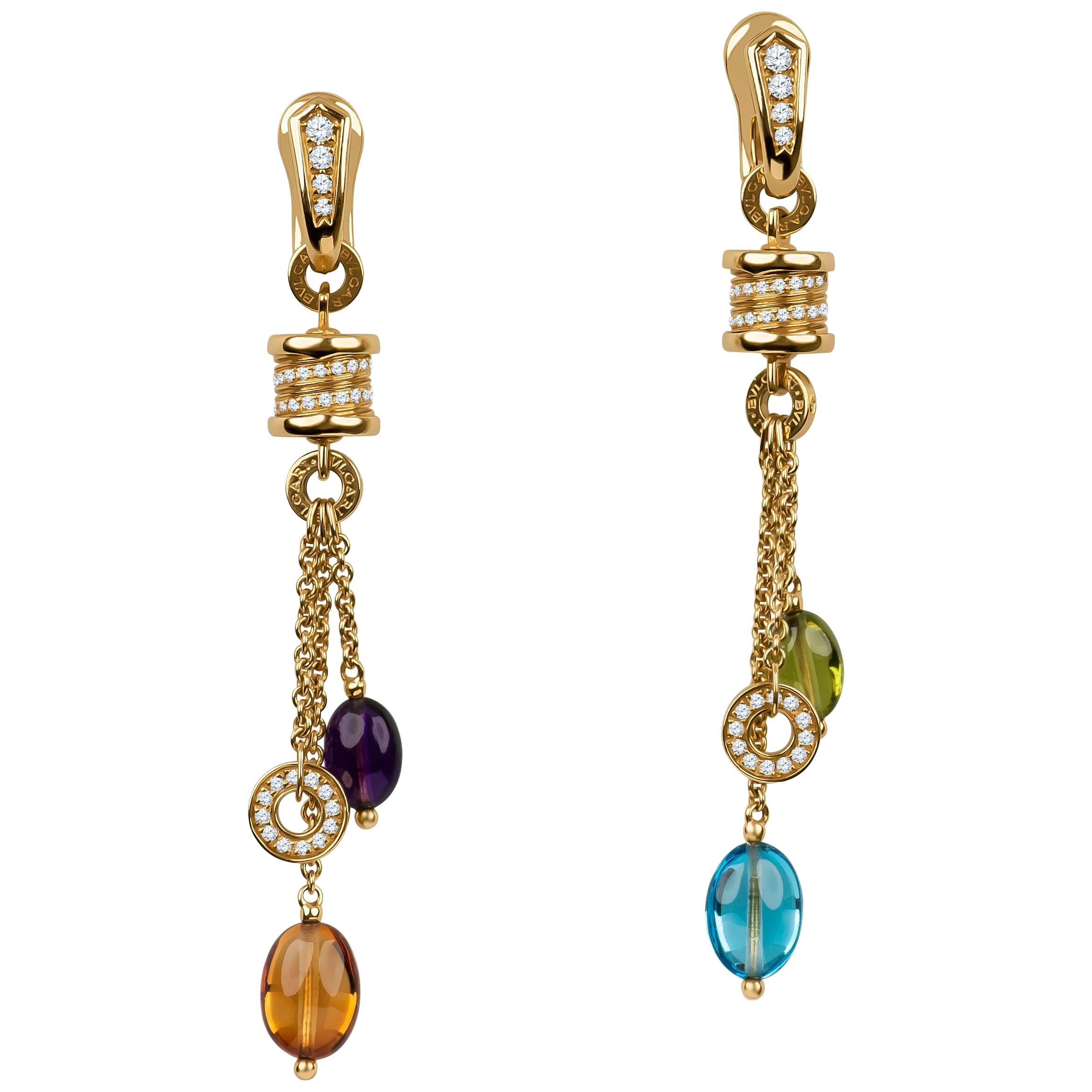 Bulgari B. Zero1 Gemstone and Diamond Dangle Earrings Set in 18 Karat Gold