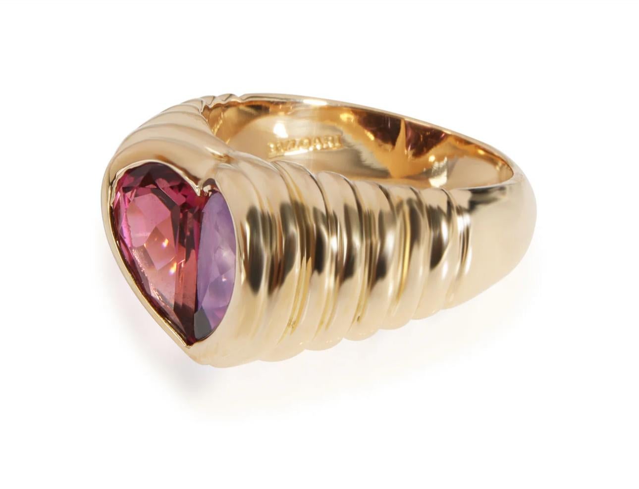 Bulgari Baccellato Pink Tourmaline and Amethyst Heart Gold Ring For