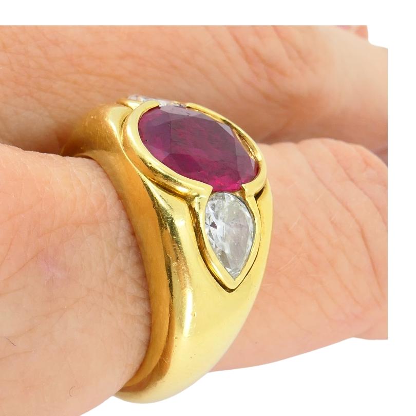 Bvlgari Bulgari Band Ring 18k Gold Cabochon Ruby Diamond AGL Certificate For Sale 5