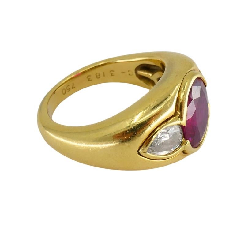 Mixed Cut Bvlgari Bulgari Band Ring 18k Gold Cabochon Ruby Diamond AGL Certificate For Sale