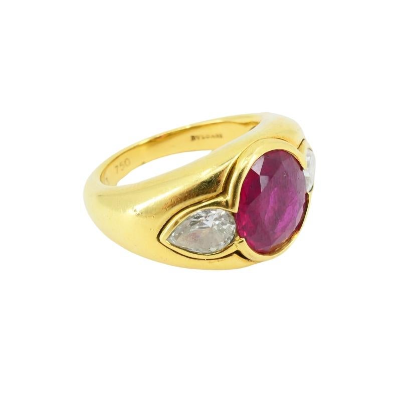 Bvlgari Bulgari Band Ring 18k Gold Cabochon Ruby Diamond AGL Certificate For Sale 4