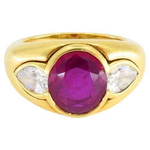 Bvlgari Bulgari Band Ring 18k Gold Cabochon Ruby Diamond AGL Certificate