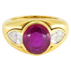 Bvlgari Bulgari Anillo de oro 18k Cabujón Rubí Diamante Certificado AGL