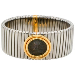 Bulgari  Bezel Set Ancient Coin 18 Karat Yellow Gold Stainless SteelBracelet