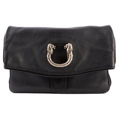Bulgari Black Leather Annika Clutch Bag 