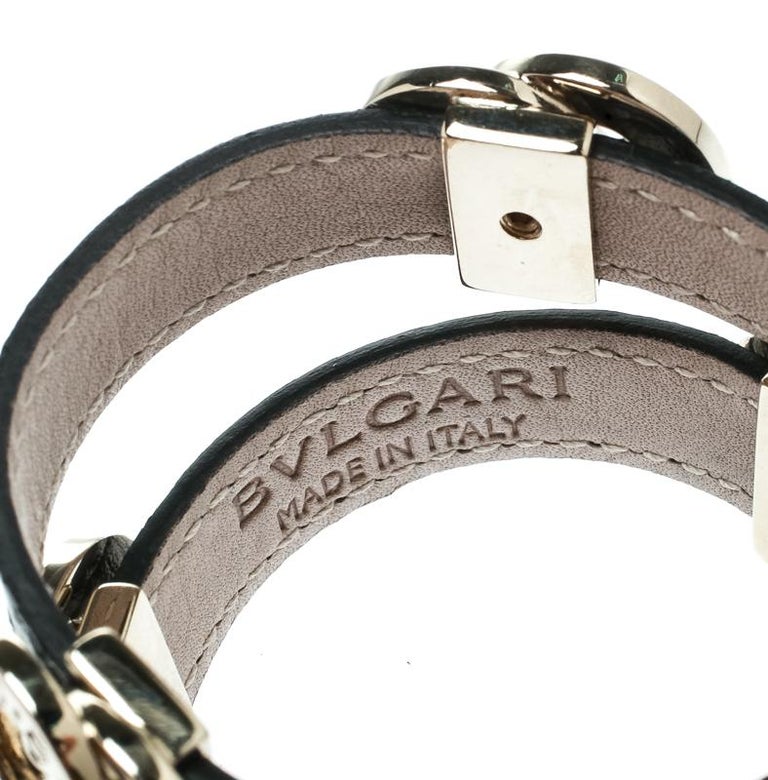 Bulgari Black Leather Wrap Bracelet with Gold Tone Accents at 1stDibs