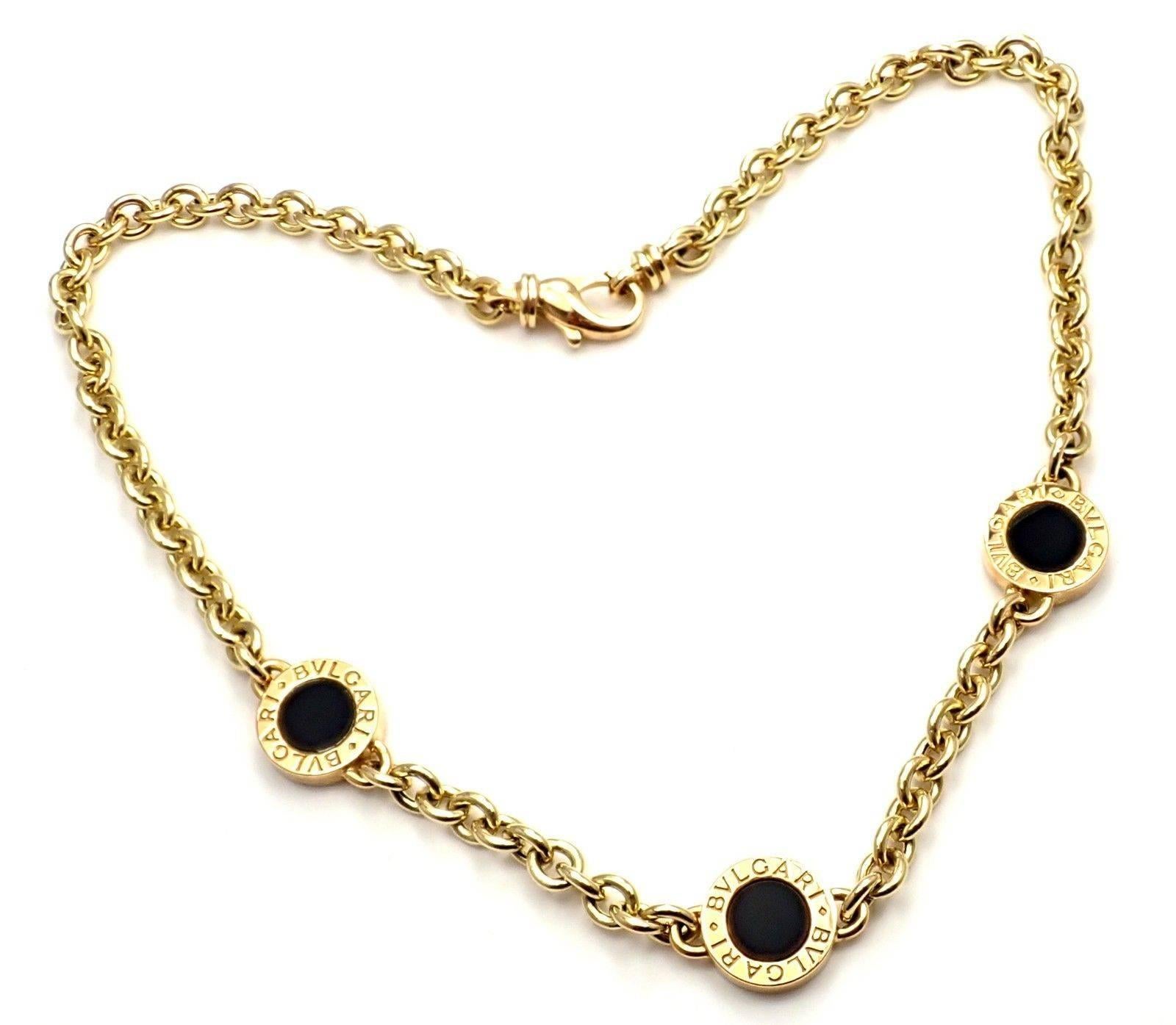 Bulgari Black Onyx Link Yellow Gold Necklace In New Condition In Holland, PA