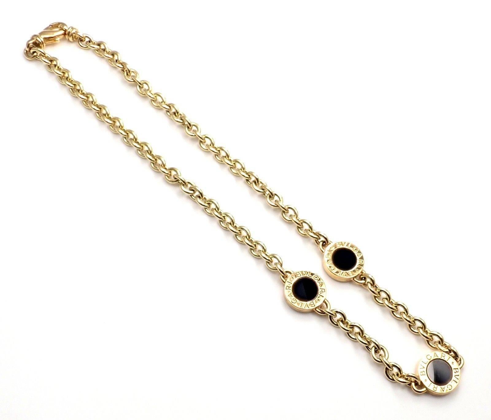 Women's or Men's Bulgari Black Onyx Link Yellow Gold Necklace