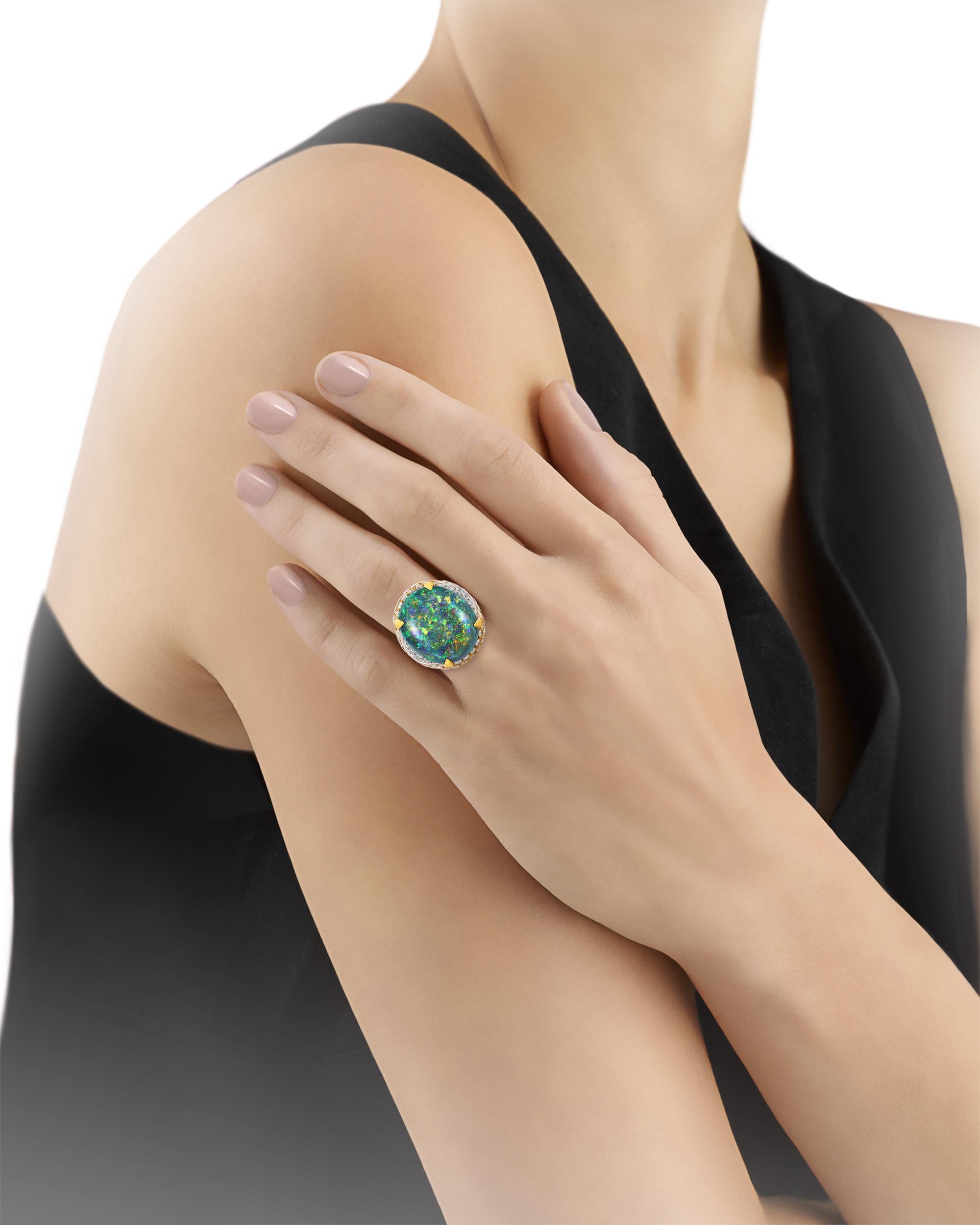 Modern Bulgari Black Opal and Diamond Ring For Sale