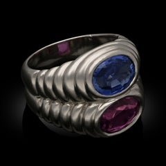 Bulgari Blue And Fancy Pink Sapphire Platinum Doppio Ring Circa 1980