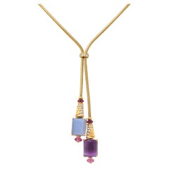 Bulgari Blue Lace Agate Pink Tourmaline Amethyst 18 Karat Rose Gold Necklace