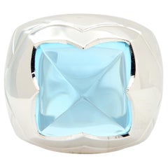 Bulgari Blue Topaz 18 Karat White Gold Pyramid Quatrefoil Dome Ring