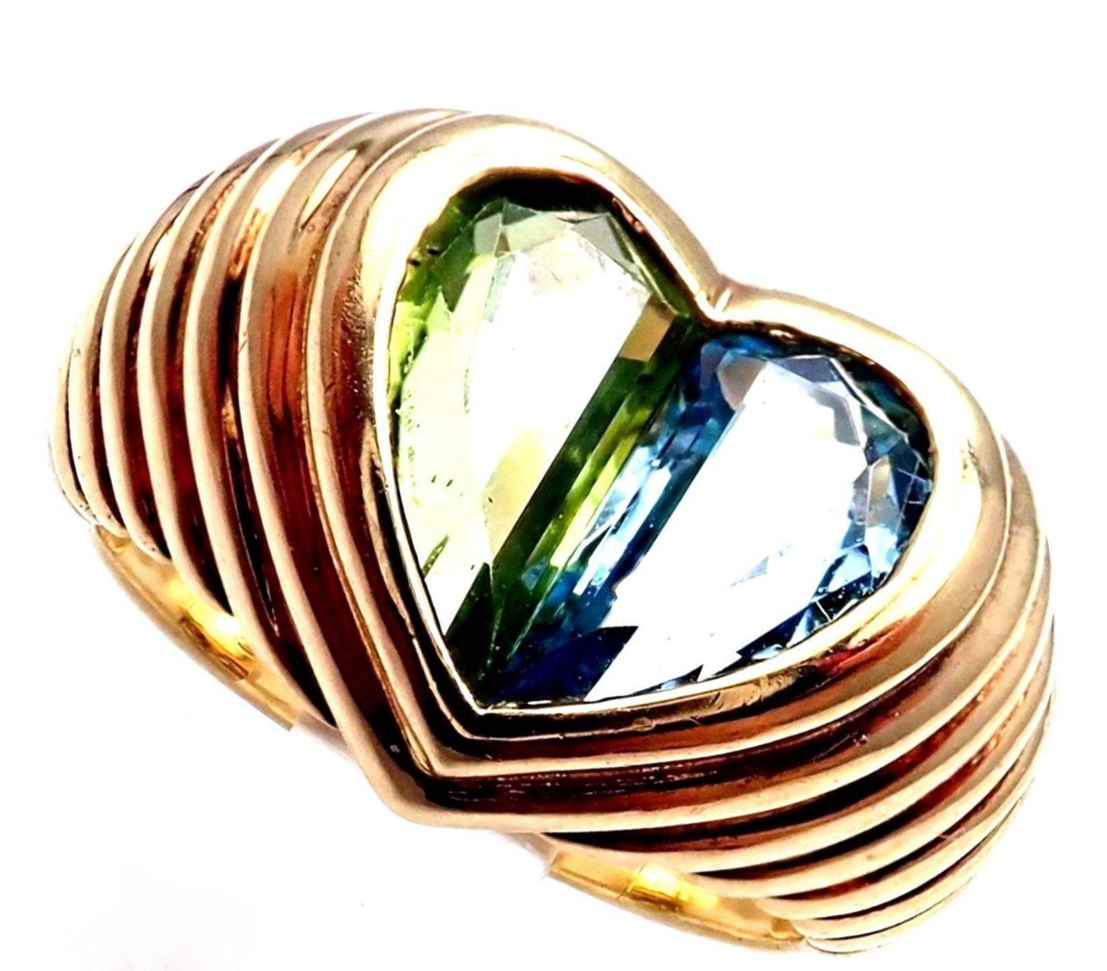 Bulgari Blue Topaz and Peridot Yellow Gold Heart Ring 1