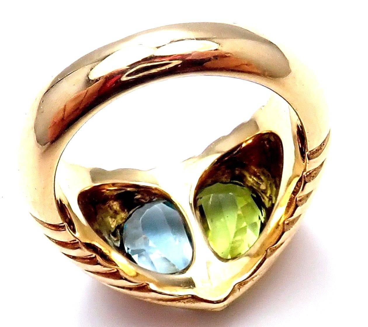 Bulgari Blue Topaz and Peridot Yellow Gold Heart Ring 3