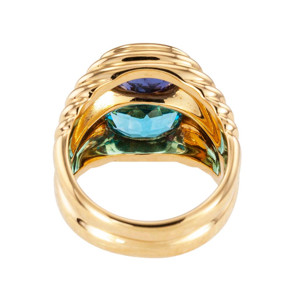 Contemporary Bulgari Blue Topaz Iolite Yellow Gold Double Stone Ring