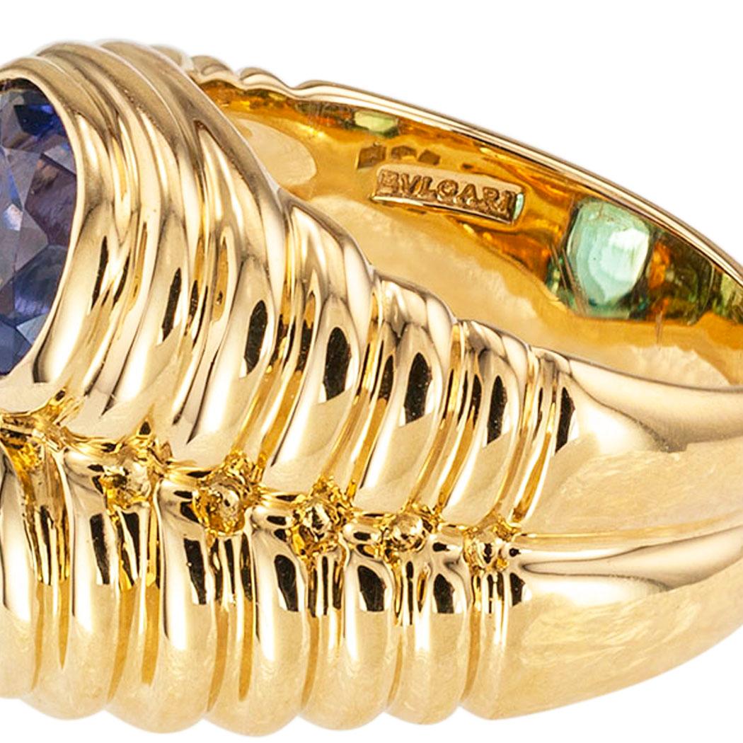 Oval Cut Bulgari Blue Topaz Iolite Yellow Gold Double Stone Ring