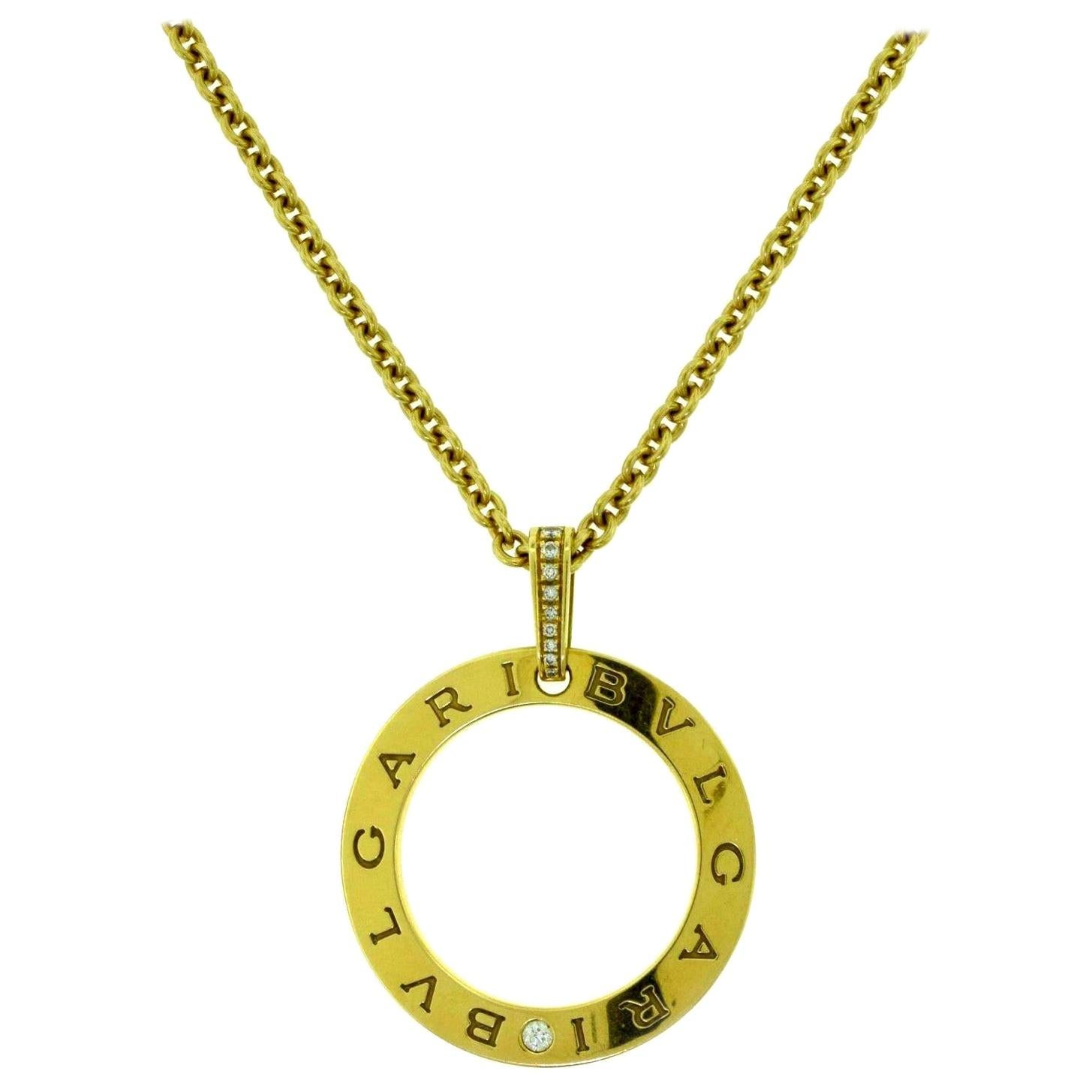 Bulgari Blvgari Open Circle Diamond Pendant Necklace in Yellow Gold