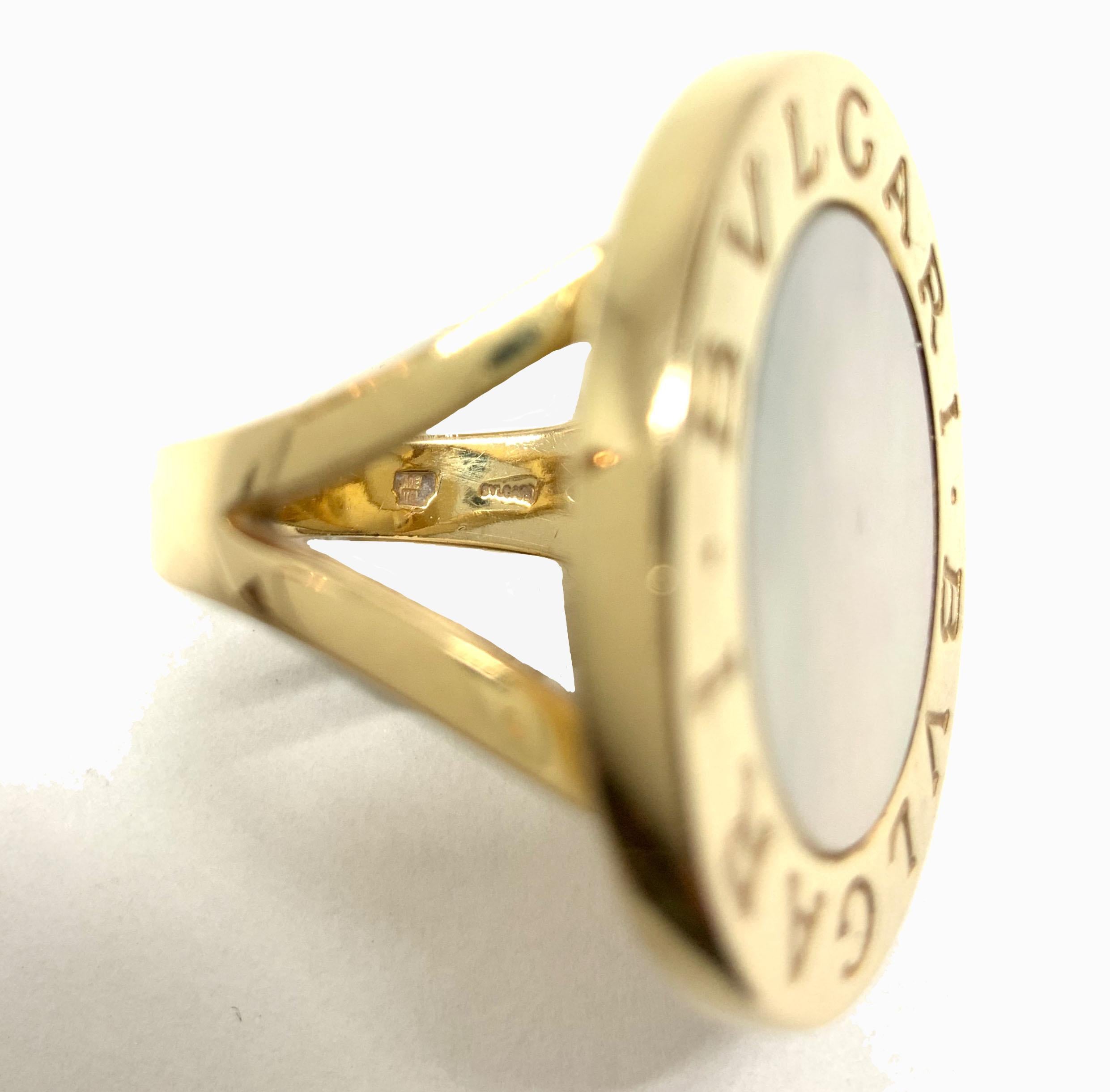 Bulgari Bulgari 18 Karat Yellow Gold Mother of Pearl Split Shank Ring 2