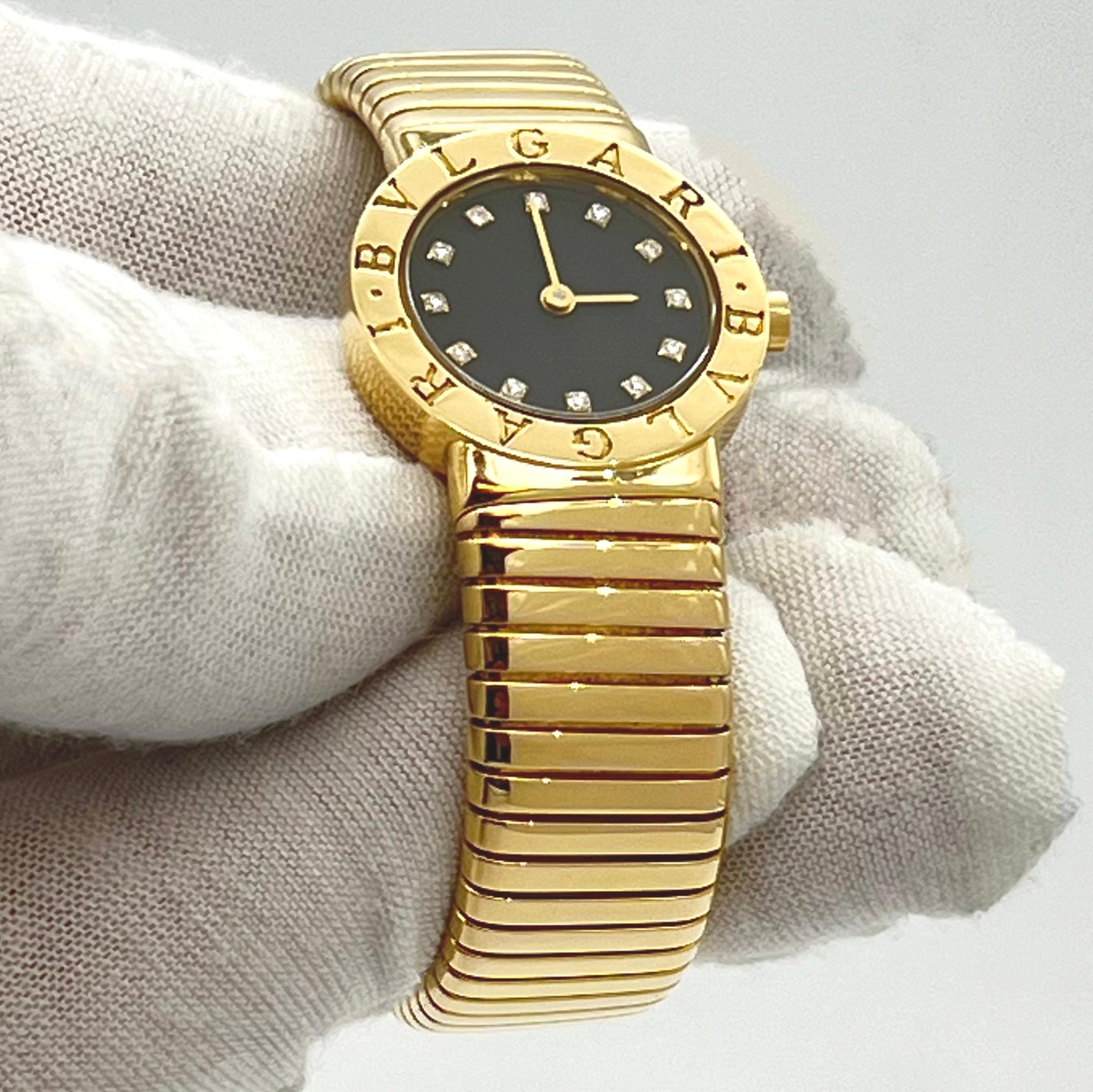 Art Deco Bulgari Bulgari BB 23 2T 18KT yellow gold lady's watch with Box & Papers For Sale