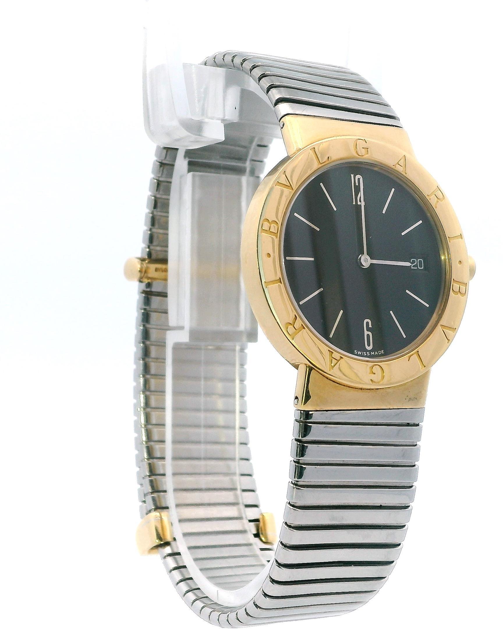 Bulgari Bulgari BB33GSCD 18K Yellow Gold, Stainless Steel Tubogas Bracelet. In Good Condition For Sale In Great Neck Plaza, NY