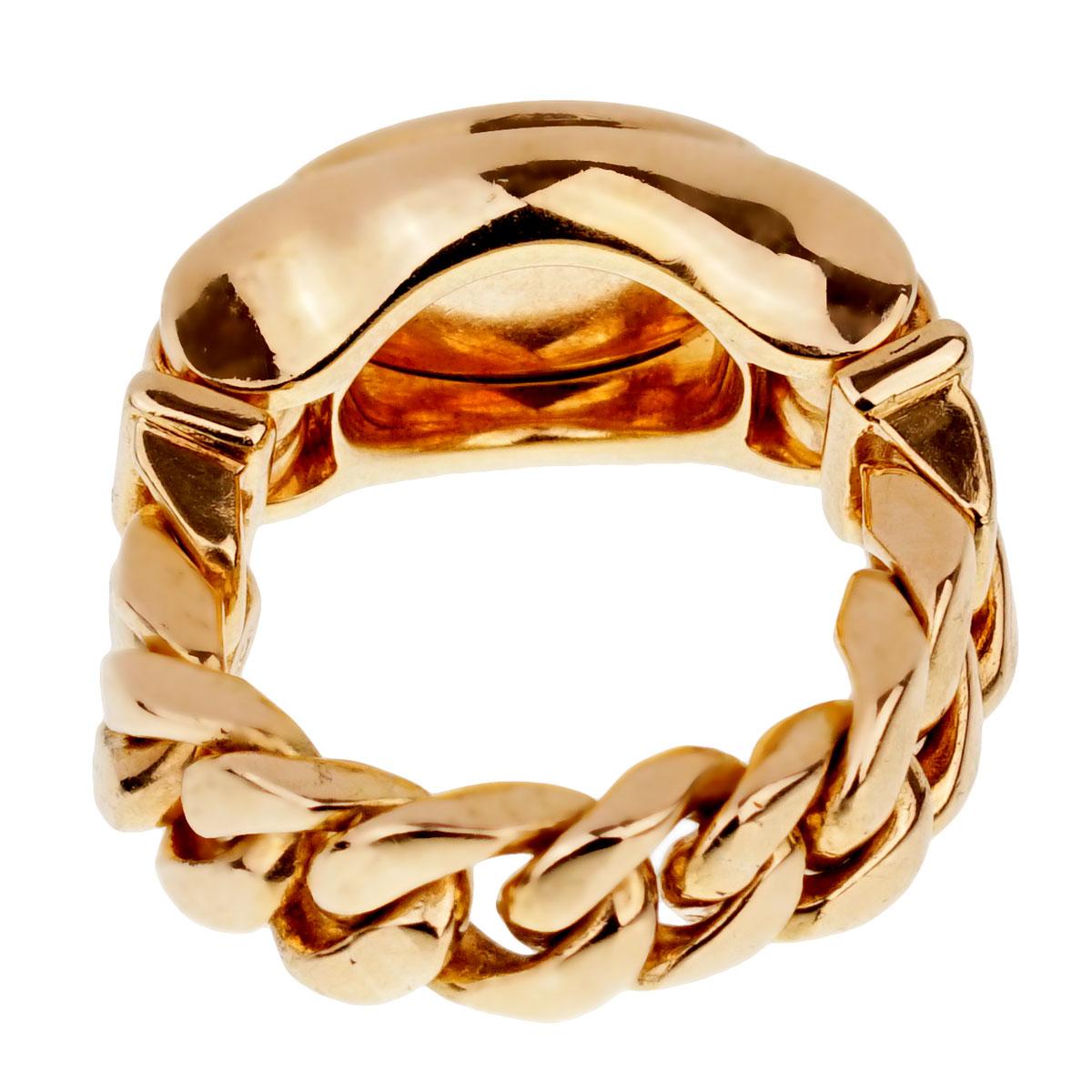 Round Cut Bulgari Bulgari Lapis Chain Yellow Gold Ring For Sale