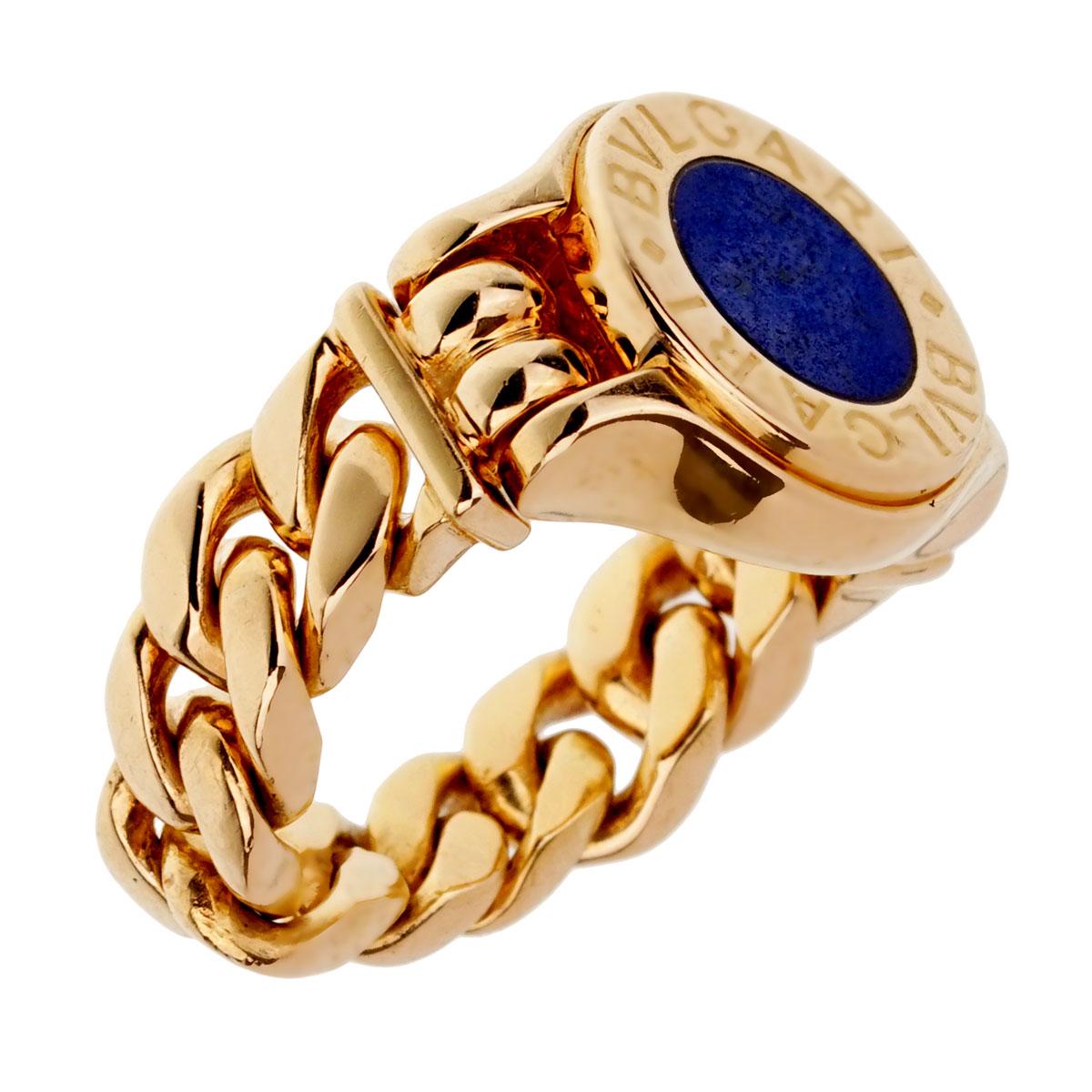 Bulgari Bulgari Lapis Chain Yellow Gold Ring In Good Condition For Sale In Feasterville, PA