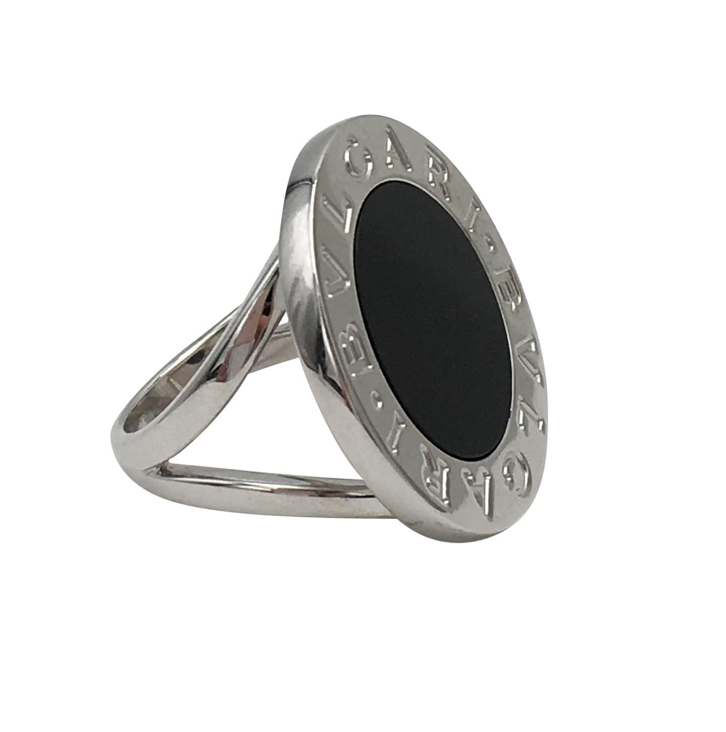 Bulgari-Bulgari White Gold Onyx Ring In Excellent Condition In New York, NY