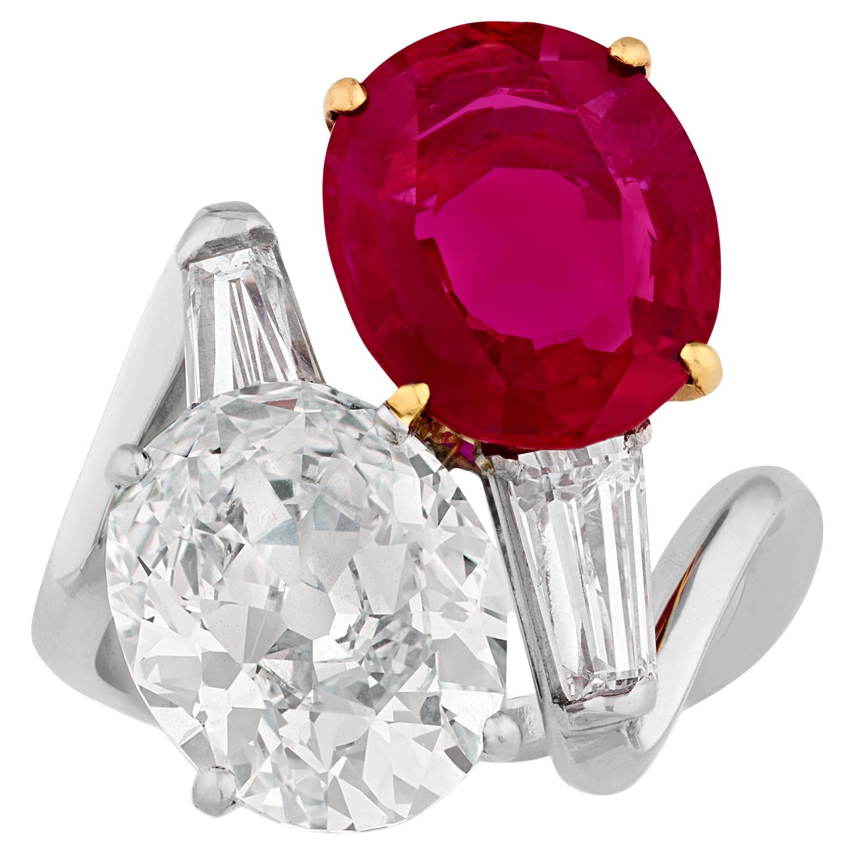 Bulgari Burma Ruby and Diamond Bypass Ring