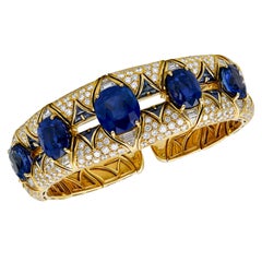 Bulgari Burmese Ceylon Sapphire Diamond Cuff Bracelet