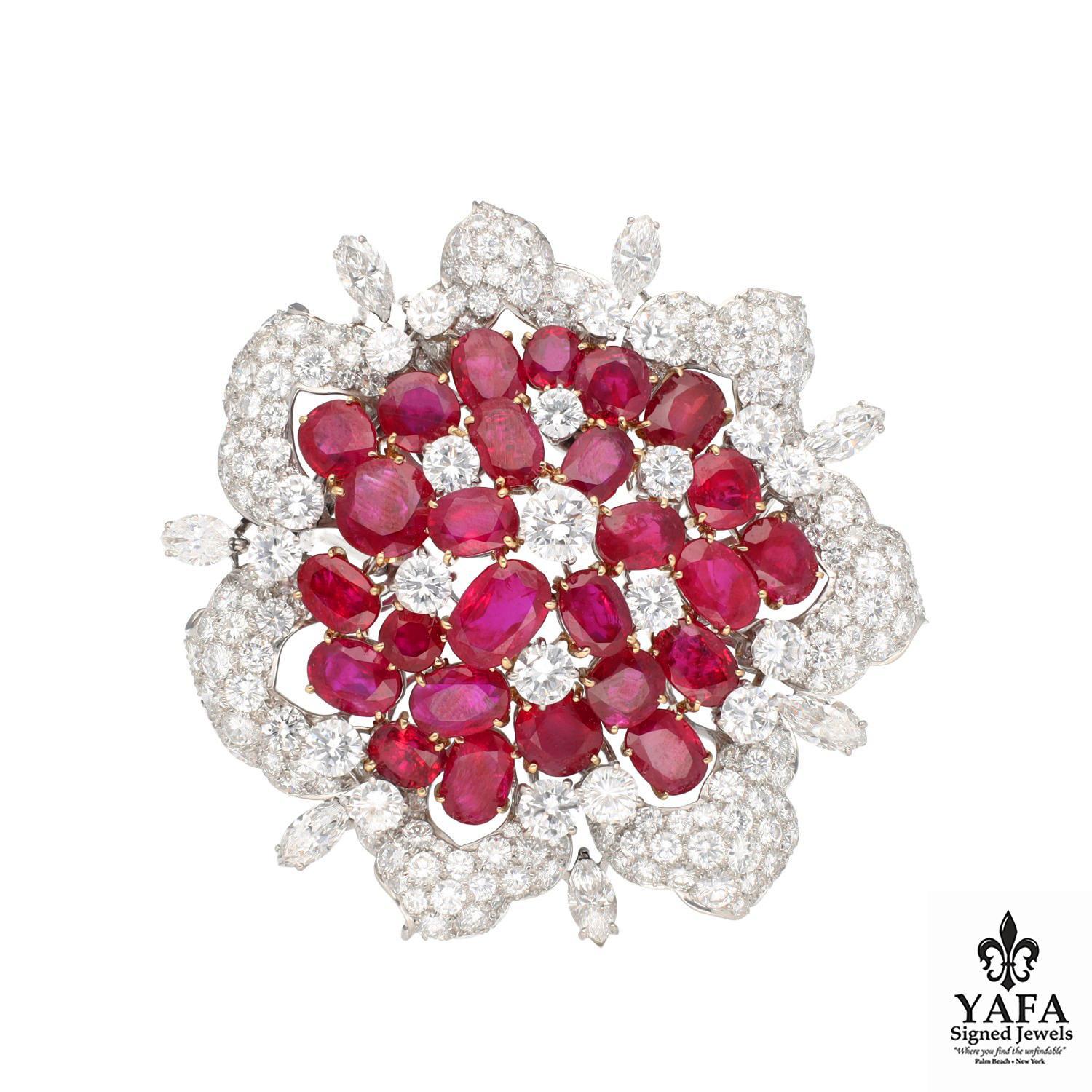 BULGARI Burmese Ruby and Diamond Brooch - Circa 1960's In Excellent Condition For Sale In New York, NY