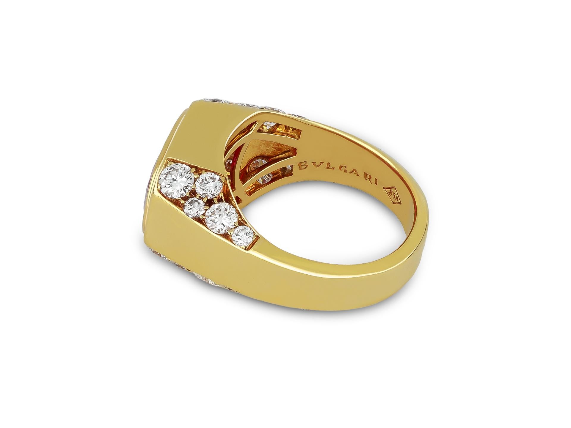 Cushion Cut Bulgari Burmese Ruby Diamond Cocktail Ring. For Sale