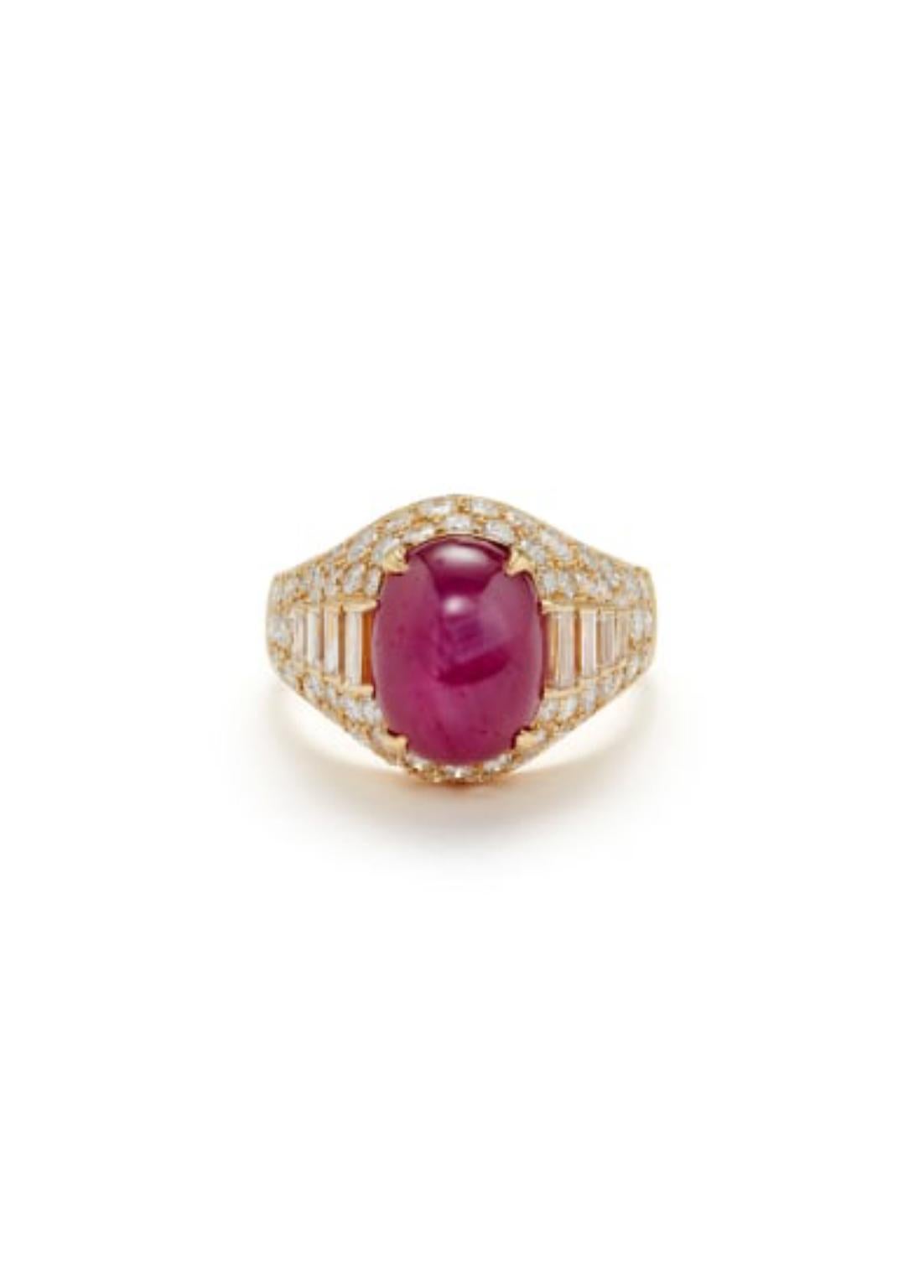 Bulgari Trombino-Ring:: birmanischer Stern Rubin Diamant Gelbgold im Zustand „Hervorragend“ in New York, NY