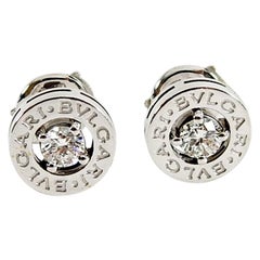 Bulgari Bvlgari 18 Karat White Gold Diamond Logo Stud Earrings