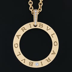 Collar Colgante Bulgari Bvlgari Oro 18k Círculo Abierto y Diamante Redondo .20ctw