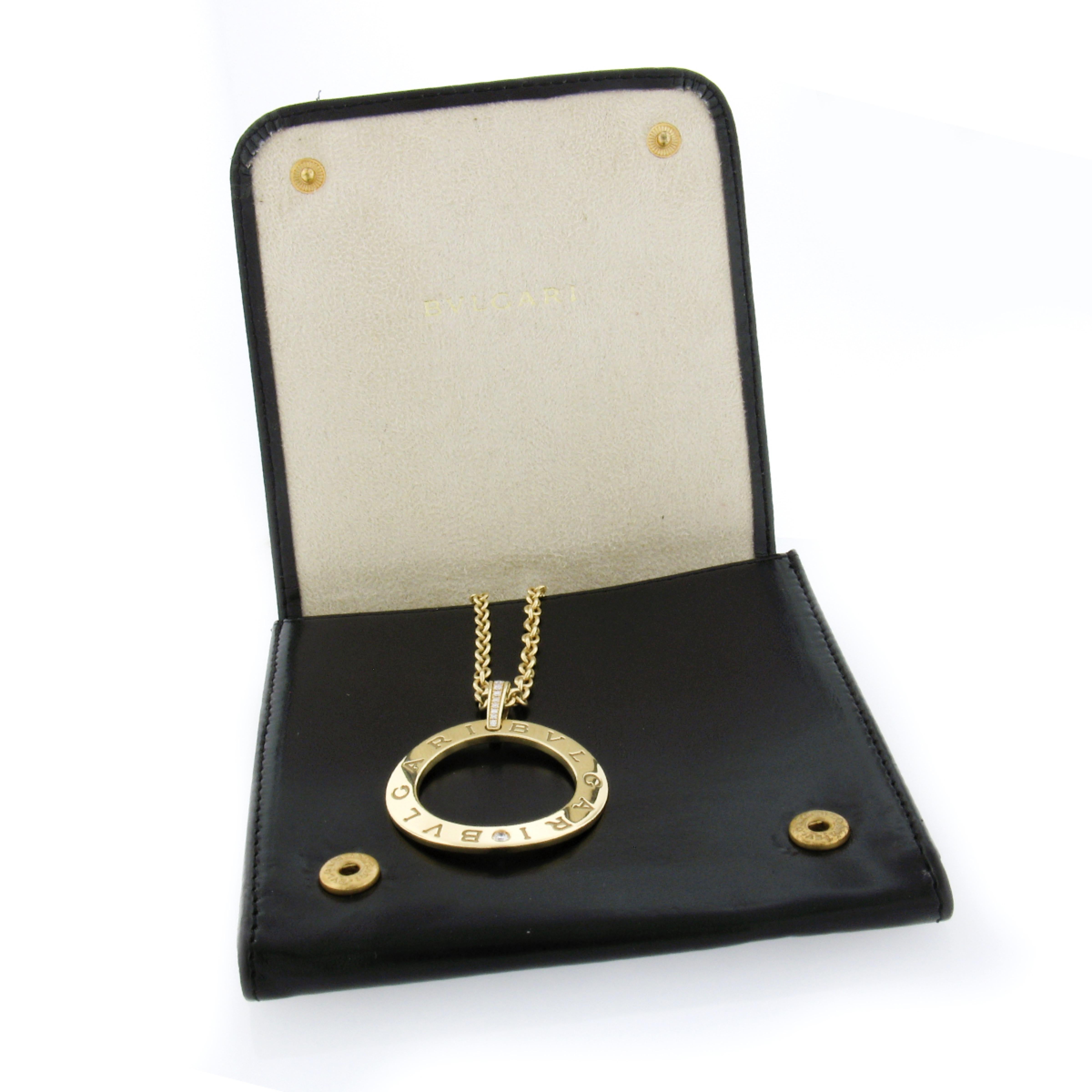 Bulgari Bvlgari 18k Gold Open Circle & .20ctw Round Diamond Pendant Necklace In Good Condition In Montclair, NJ