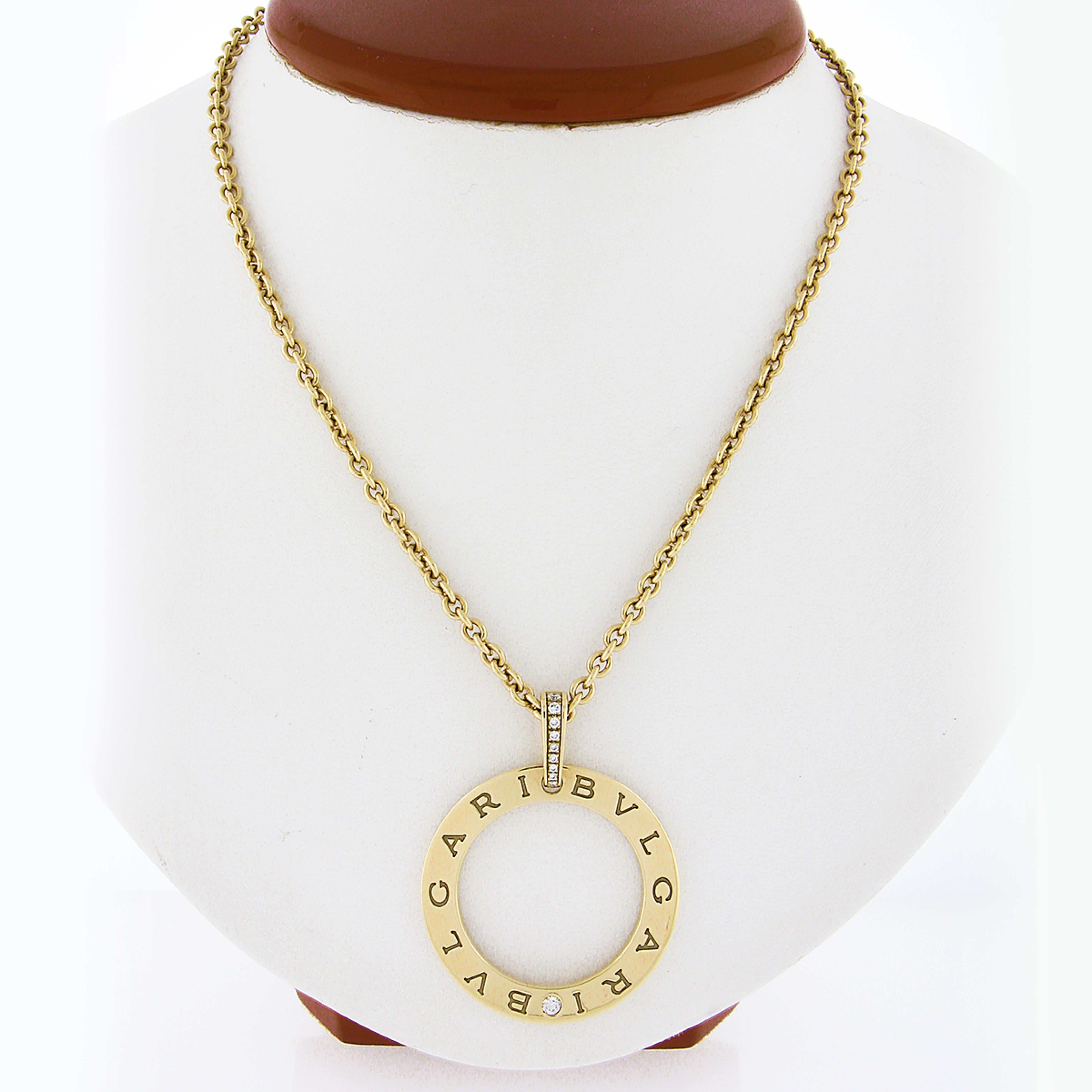 Women's Bulgari Bvlgari 18k Gold Open Circle & .20ctw Round Diamond Pendant Necklace