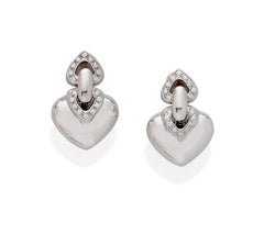 Bulgari Bvlgari 18k White Gold Doppio Cuore Diamond Ear Clips Appx 0.50 ct