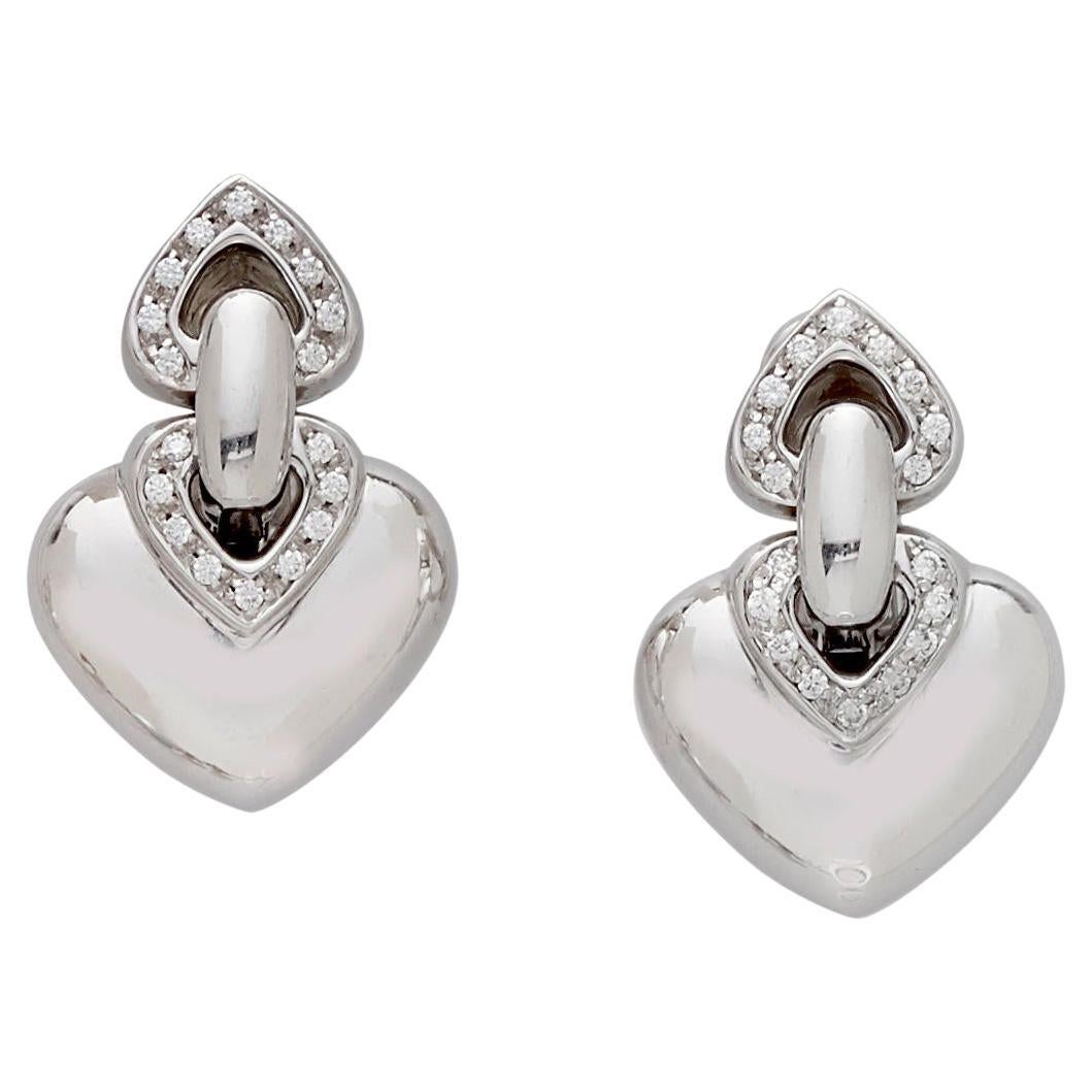 Bulgari Bvlgari Oro Blanco 18k Doppio Cuore Pendientes Diamante Appx 0,50 ct
