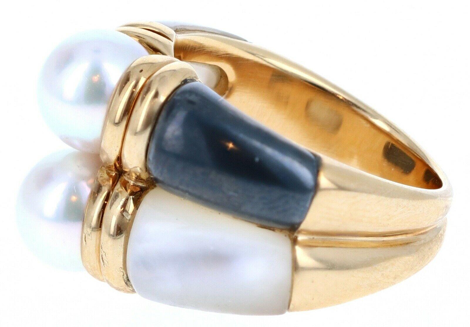 Bulgari Bvlgari 18 Karat Gold, Pearl, Hematite and MOP Double Band Ring 11.9g In Good Condition In Beverly Hills, CA