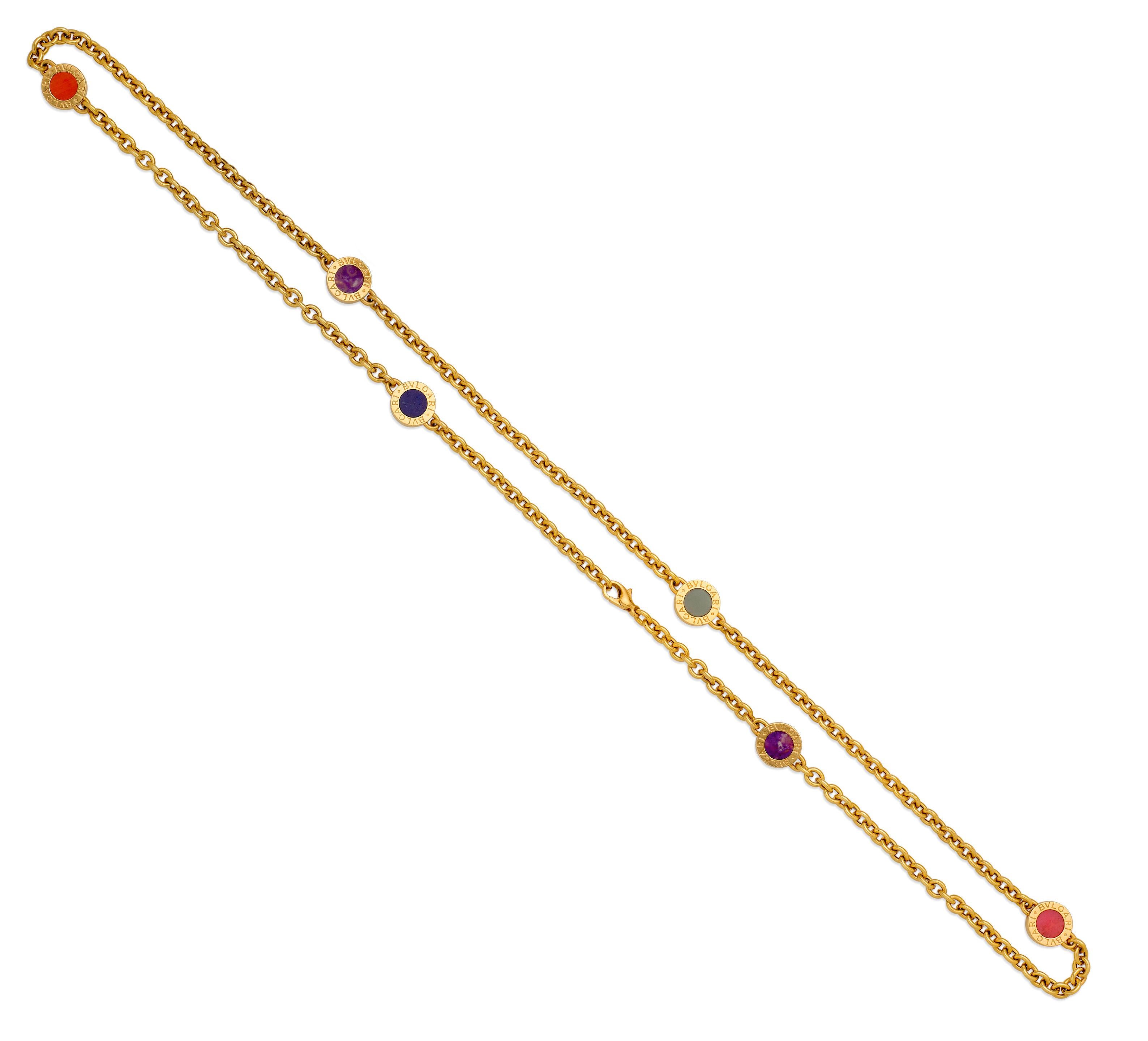Modern Bulgari Bvlgari 18k Yellow Gold Semi-Precious Gemstone Chain Necklace 31.5
